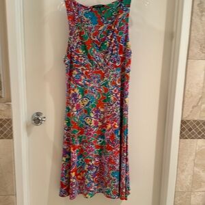 ralph lauren size large sleeve less polyester v neck flared dress.